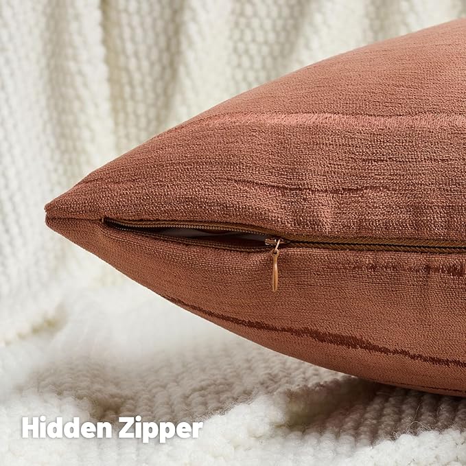 FUTEI Rust Chenille Decorative Throw Pillow Covers 24x24 Inch Set of 2,Soft Embossed Striped Textured European Cushion Case,Modern Home Decor for Couch Bed Living Room