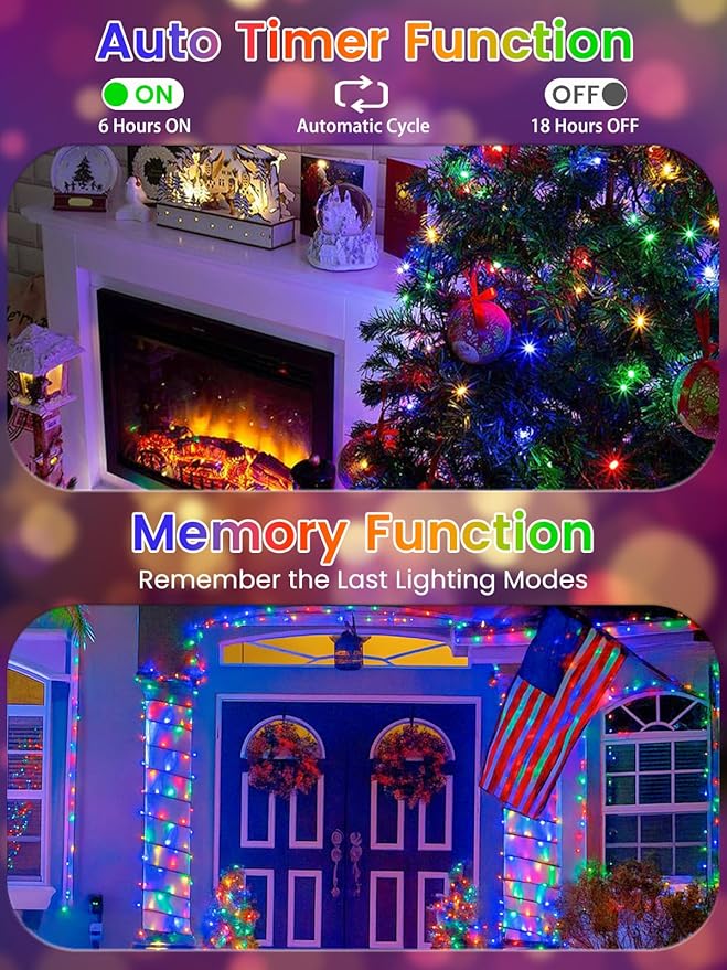 4 Pack Battery Operated Christmas Lights with Timer, 132FT 400 LED Waterproof Battery Twinkle Light, 8 Modes Green Wire Fairy Light for Indoor & Outdoor Bedroom Tree Christmas Decorations (Multicolor)