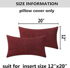 Home Brilliant Lumbar Throw Pillow Covers 12x20 inch 2 Pack Solid Striped Corduroy Dark Red Rectangle Pillow Cover for Sofa Couch Wedding Christmas Decorations, 12 x 20 inch, Burgundy