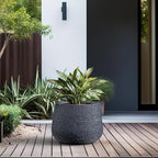 Kante 18.1" Dia Round Fluted Planter with Surface Indentations, Large Flower Pot with Drainage Hole for Indoor & Outdoor Plants, Charcoal Finish with Warm Brown Interior