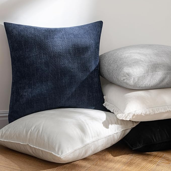 MIULEE Pack of 2 Decorative Throw Pillow Covers Soft Chenille Throw Pillows Solid Textured Cushion Covers for Couch Sofa Bedroom Living Room 20x20 Inch, Dark Blue