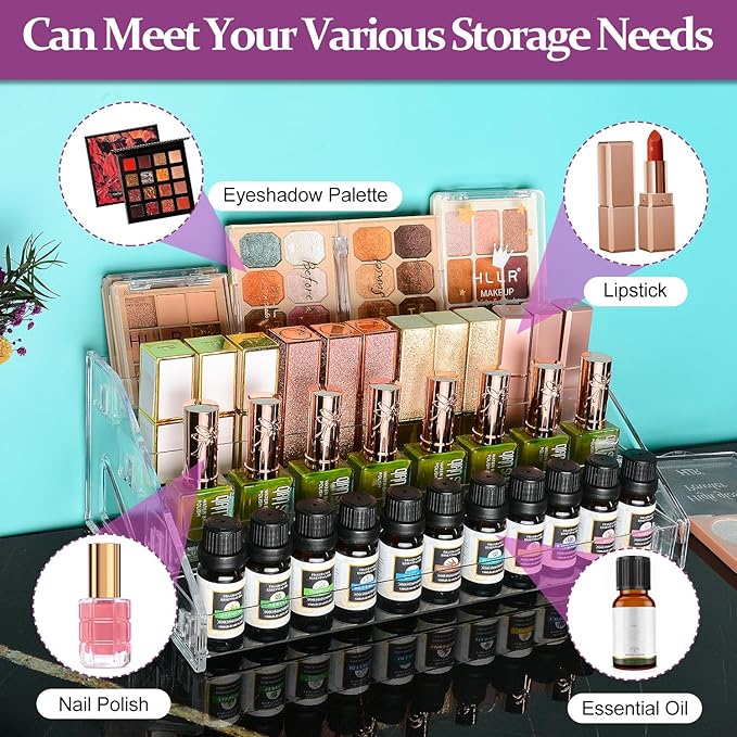JessLab Sunglass Organizer, 4-Tier Clear Acrylic Acrylic Display Rack Nail Polish Organizer Eyeglasses Storage Essential Oil Holder Cosmetic Display Case Sunglasses Eyewear Shelf Tray