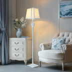 Vintage Floor Lamp with Nightlight, 65" Retro Standing Lamp with White Linen Shade, Washed Blue Finish Farmhouse Style Design Tall Lamp Decor for Living Room Bedroom Study Home Corner (Bulb Included)