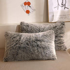 XeGe Faux Fur Throw Pillow Cases, Plush Shaggy Ultra Soft Pillow Covers, Fluffy Crystal Velvet Decorative Pillowcases, Furry Fuzzy Pillow Shams Zipper Closure, Set of 2(Standard, Dark Gray Ombre)