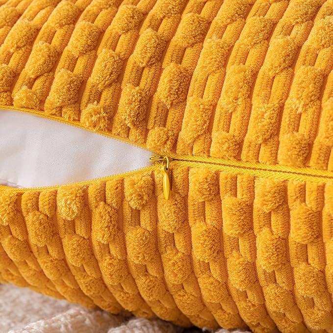 MIULEE Pack of 2 Decorative Throw Pillow Covers 16x16 Inch Soft Boho Striped Textured Corduroy Pillow Covers Modern Farmhouse Home Decor for Couch Bed Sofa Living Room Golden Yellow