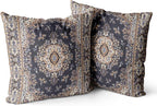 Snycler Boho Throw Pillow Covers 16x16 inch Set of 2 Black Medallion Border Area Rug Double Sided Pattern Cotton Soft Pillow Case Cushion Cover Pillowcase for Couch Sofa Bed Decorative