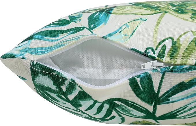 Water Resistant Outdoor Throw Pillows for Patio Furniture,18x18 Inch Decorative Pillows Set of 2 with Insert,Hidden Zipper Headrests for Sofa Couch Chair(Palm Leaf)