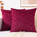 decorUhome Christmas Couch Throw Pillow Covers 24x24 Set of 2, Decorative Soft Plush Faux Wool Neutral Accent Pillow Covers for Bed Sofa Living Room, Burgundy