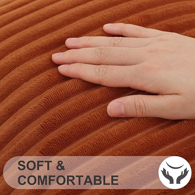 Simmore Decorative Fall Throw Pillow Covers 12x20 Set of 2, Soft Natural Plush Flannel Double-Sided Fluffy Lumbar Pillow Covers for Couch Sofa Living Room, Rust