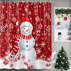 Vandarllin Christmas Shower Curtain, Snowman Shower Curtains Set with Hooks, Snowflake Red Christmas Balls Waterproof Bathroom Curtains Xmas Holiday Decor Home Accessories,60 X 72 Inch Long