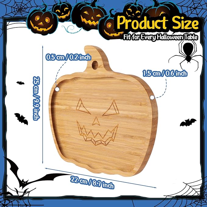 TJ POP Halloween Pumpkin Serving Platter - Spooky Pumpkin Charcuterie Board | 10” x 9” Bamboo Serving Tray | Natural Wood Appetizer Platter for Candy, Snacks, Desserts, Festive Decor & Food Display