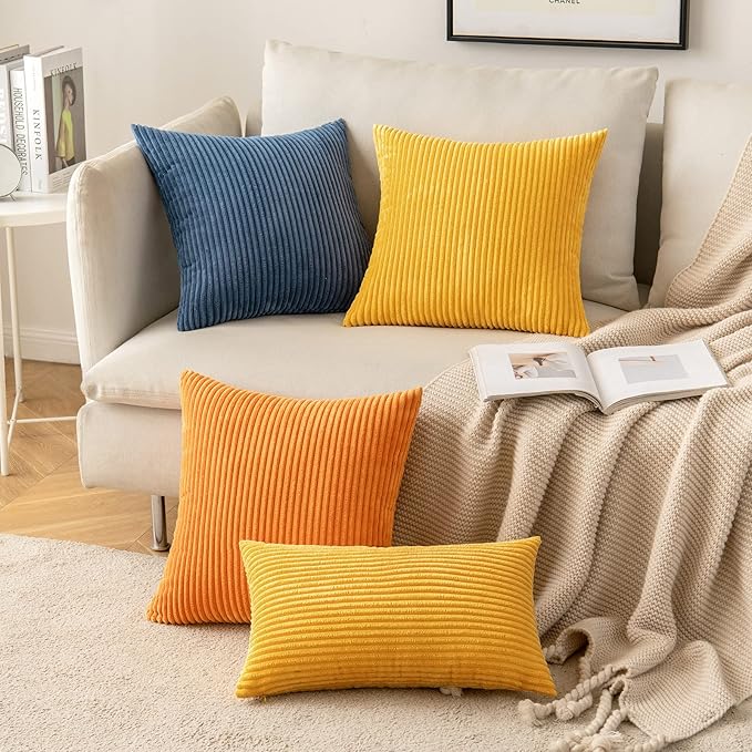 MIULEE Pack of 2 Mustard Yellow Fall Pillow Covers 20x20 Inch Soft Decorative Throw Pillow Covers Corduroy Pillowcases for Sofa Bedroom Couch