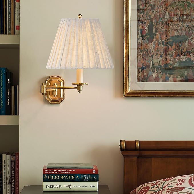 GO&SO 5"x9"x6.4" (Spider) Small Beige Oatmeal Linen Lampshades for Table Lamps, Wall Lamps-Bedside, with Pleated Modern Rustic Bell Lamp Shades Bedroom, Living Room- Natural Fabric (2 Pack)