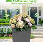 FENCY Set of 2 Tall Planters for Outdoor Plants, 24 Inch Large Tapered Pots with Drainage Trays, Weather-Resistant Plastic Plant Containers for Patio, Porch, Garden, Front Door Decor,Gray
