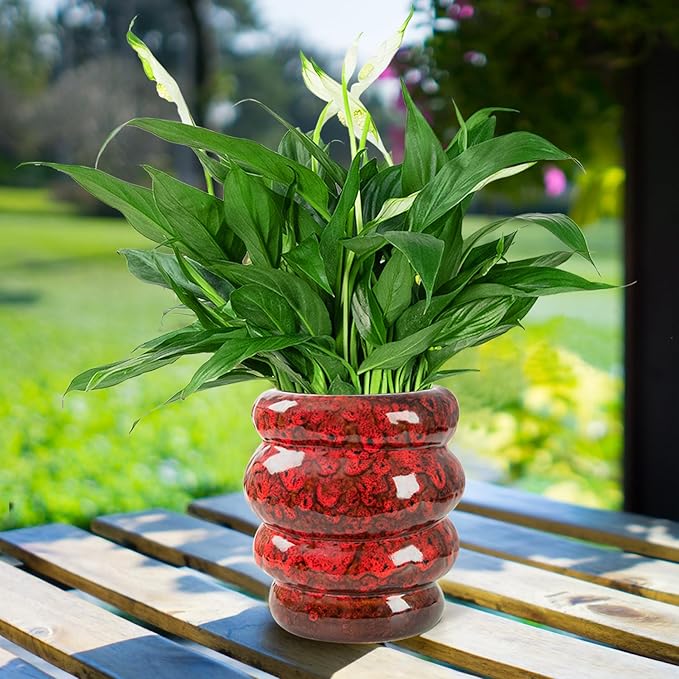 Ceramic 5 inch Plant Pot - Planter for Indoor Plants with Drainage Hole, Flower Pots for Orchid, Succulent,Outdoor Plants, Modern Glaze Planters for Home Office Decor Gift
