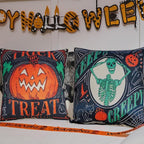 Vintage Halloween Decor-Throw Pillow Covers 18x18 in set of 4,Retro Linen Pillow Case with Scaredy Cats Pumpkins Skull Bats for Couch Fall Holiday Outdoor Burnt Orange Green Black Decorations