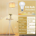 ROTTOGOON Floor Lamp with Table, End Table Lamp with Remote Control and Charging Station(USB & Type-C & AC Port), 4 Color Temperatures, Floor Lamps for Living Room, Bedroom and Home Office,White