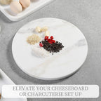 Koville African Natural Marble Cutting Board for Kitchen, 11inch Round Hand Crafted Marble Slab for Cheese, Charcuterie, Pastry Board - Wedding Gift, House Warming Gift(OYSTER WHITE)