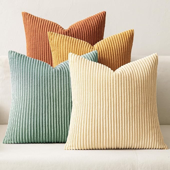 MIULEE Boho Farmhouse Throw Pillow Covers 24x24 Inch Set of 4 Summer Modern Natural Decorative Cushion Covers Soft Corduroy Home Decor for Couch Bed Sofa Living Room Orange Teal Gradient Series