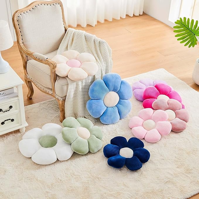 Navy Flower Pillow, 19.6" Cute Flower Shaped Floor Pillow, Aesthetic Floral Plush Daisy Decorative Throw Pillows for Bed Sofa Couch
