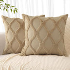 decorUhome Throw Pillow Covers 22x22 Inch Set of 2, Soft Plush Faux Fur Wool Khaki Couch Pillow Covers, Decorative Neutral Pillow Cases for Bed Sofa Living Room Home Decor