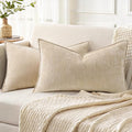 decorUhome Couch Throw Pillow Covers 12x20 Set of 2, Decorative Soft Euro Neutral Chenille Lumbar Pillow Covers with Elegant Design for Sofa Bed Living Room Home Decor, Beige