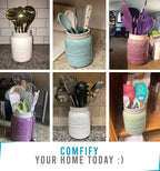 Comfify Wide Mouth Mason Jar Utensil Holder Decorative Kitchenware Organizer Crock, Dishwasher Safe - Kitchen Caddy Green, Large Size 7" Hight