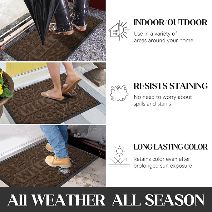 Yimobra Welcome Mat Outdoor 29.5x17, Waterproof Non-Slip Outdoor Mats for Front Door Outside Entrance, Low-Profile Entryway Mat Indoor for Garage Patio, Coffee