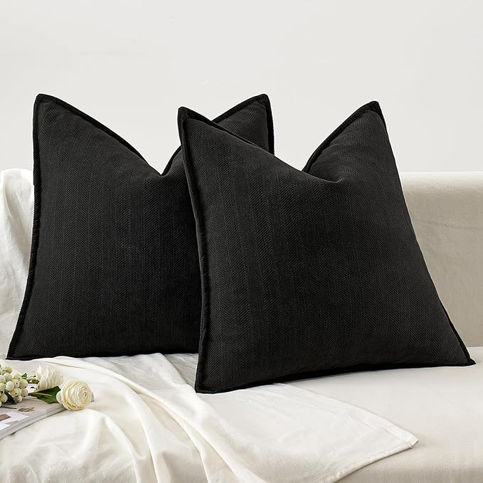 MIULEE Pack of 2 Black Decorative Pillow Covers 26x26 Inch Soft Chenille Luxurious Couch Throw Pillows Farmhouse Cushion Covers Euro Shams with Elegant Design for Sofa Bedroom Living Room Home Decor