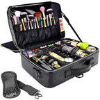 gzcz Large Capacity Travel Makeup Case Organizer,Professional Cosmetic Bags for Women,Waterproof PU Leather Makeup Bag with Adjustable Dividers and Shoulder Strap for Brushes and Jewelry