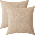 Jeneoo Khaki Decorative Square Thick Throw Pillow Covers Fine Textured Boucle Couch Cushion Cases for Sofa Decor, Set of 2, 18 x 18 Inch