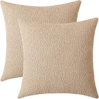 Jeneoo Khaki Decorative Square Thick Throw Pillow Covers Fine Textured Boucle Couch Cushion Cases for Sofa Decor, Set of 2, 18 x 18 Inch
