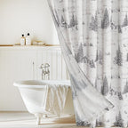 KGORGE Grey Forest Shower Curtain Liner for Bathroom, Linen Textured Semi Sheer Washable Quick Dry Privacy Screen Décor Modern Farmhouse Shower Curtain with 12 Hooks, W 72 x L 72, 1 Panel