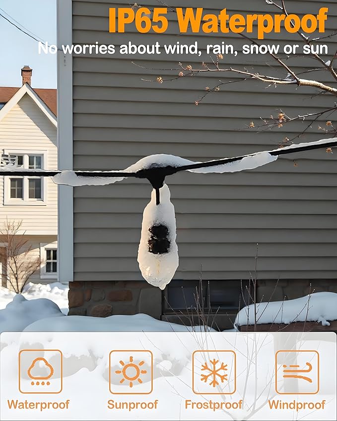 Outdoor String Lights Waterproof with 16 Bulbs 1.6FT Spacing, 25FT Patio Lights, 120V LED Hanging Lights for Porch, Balcony, Gazebo, Yard, Garden, Backyard, Camping and Party Decor