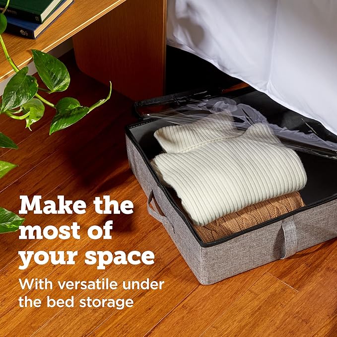 storageLAB Under Bed Storage Containers, Closet Organizers with Sturdy Handles for Clothes, Comforters, and Accessories, Perfect for Use Under or at the End of the Bed - 2 Pack, Grey