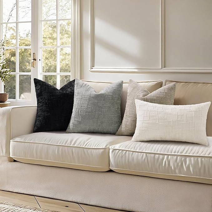 decorUhome Neutral Grey Chenille Throw Pillow Covers 26x26 Set of 2 Thick Textured Slubby Couch Pillow Covers Farmhouse Accent Modern Neutral Decorative Pillow Cases for Bed Sofa Living Room