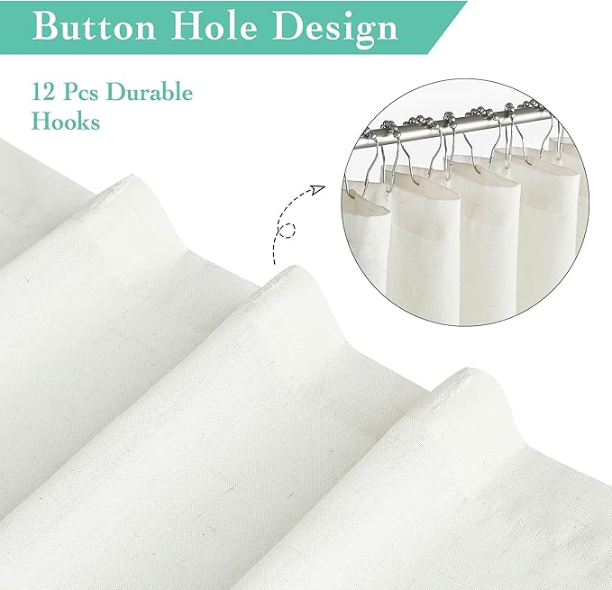 KGORGE Fabric Shower Curtain, Linen Blend Washable Decor for Bathroom Toilet Hotel Spa with 12 Hooks, Fresh Spring Design Semi Sheer Curtain, W 72 x L 78 inches, 1 Panel