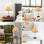 Pleated Table Lamp, Table Lamp for Bedroom, Bedside Lamps for Nightstand with Linen Lampshade, Modern Lamp for Bedroom Home Office Decor, Burlywood