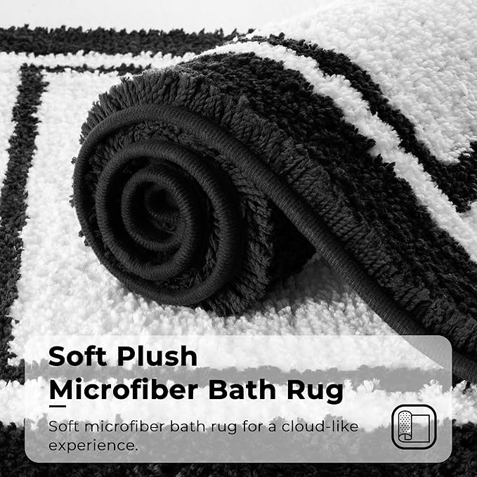 GRANNY SAYS Microfiber Bathroom Rugs Non Slip Washable, Water Absorbent Bathroom Mats for Tub Non Slip, Soft Bath Mats for Floor & Shower, Long Bath Rug, 20" x 32", Black Bath Rug
