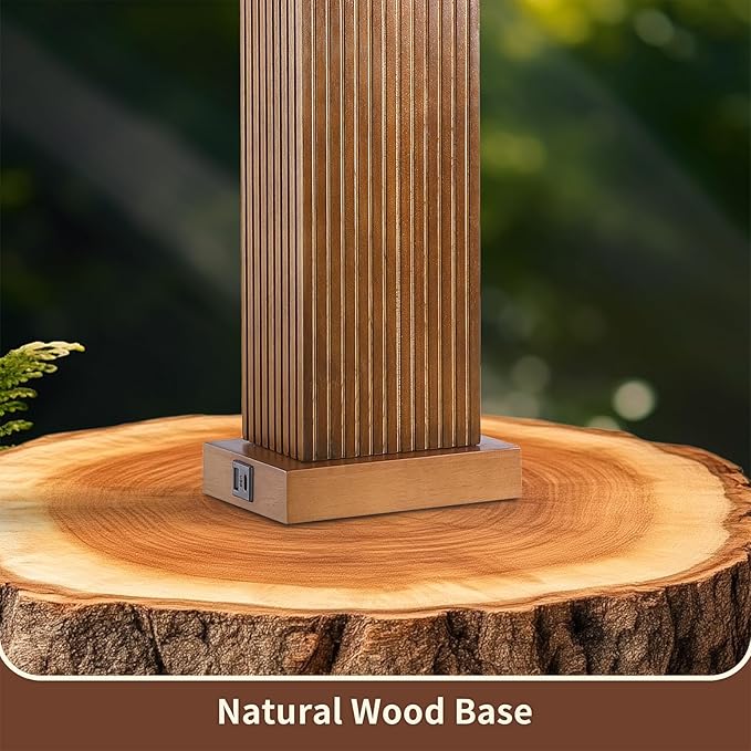 27.5" Wood Table Lamps Set of 2, Modern Farmhouse Bedroom Lamp for Nightstand with USB Charging Port, Natural Wooden Base Table Lamp for Living Room Bedroom, Bulbs Included (Walnut Wood)