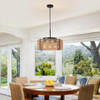 Rattan Chandelier,4-Light Chandeliers for Dining Room Hand Woven Rattan Light Fixture Farmhouse Chandelier for Kitchen Island Bedroom, Living Room, Entryway, Foyer (E26 Bulbs Not Included