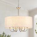 18'' Drum Chandeliers for Dining Room, 6-Light Modern Farmhouse Chandelier Linen Pendant Light, Brushed Nickel Round Chandelier Hanging Light Fixture for Living Room Bedroom Foyer