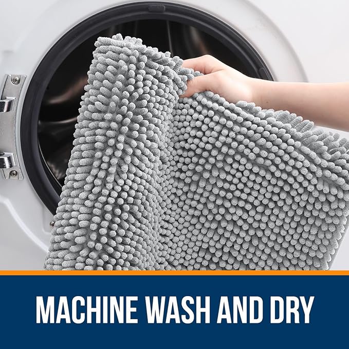 OLANLY Bathroom Rugs 47x32, Extra Soft Absorbent Chenille Bath Rugs, Rubber Backing Quick Dry, Machine Washable Bath Mats for Bathroom Floor, Tub and Shower, Home Decor Accessories, Light Grey