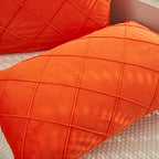 JAUXIO Diamond Pinch Pleated Crystal Velvet Pillowcases 2 Pack Solid Pintuck Throw Cushion Cover for Home Decor Hidden Zipper Closure (Bright Orange, King)