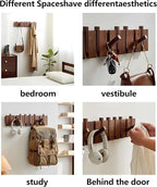 Wall Mounted Piano Key Hanger | Flip Style Hook | Entrance Wall Art Hook, Made of Oak Wood (3 Times Painted, 4 Times Polished) (Walnut, 4Hooks)