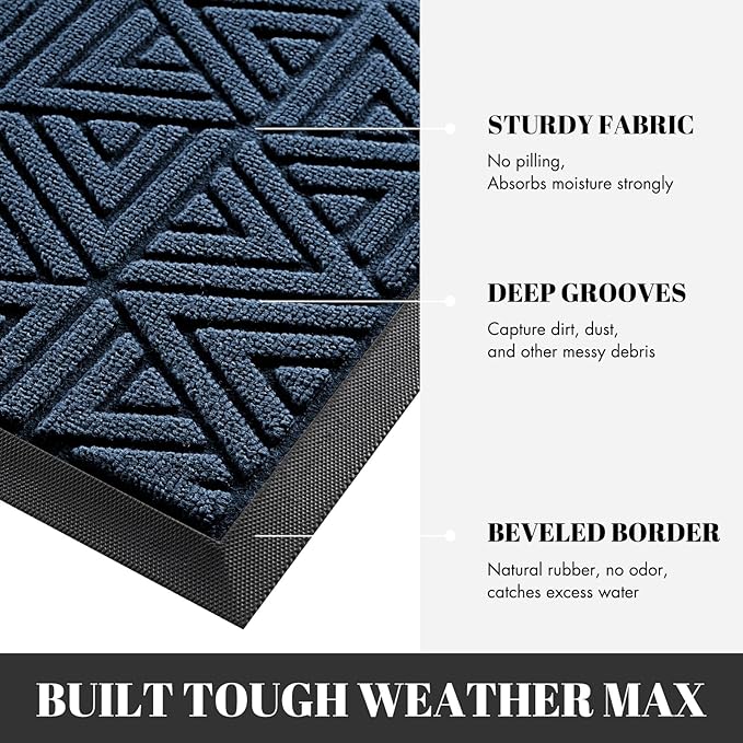 Yimobra Outdoor Mats for Front Door, Stops Mud & Dirt at Entrance, Fits Garage & Patio, All-Weather Waterproof Non Slip Outdoor Indoor Welcome Mat, 29.5x17 Blue