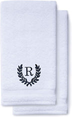 Decorative and Monogrammed Hand Towels for Bathroom Kitchen Makeup | Personalized Gift for Wedding-Bridal | Roman Font Custom Luxury Turkish Towel | Spa Collection, Oversized, 16 X 30 Inch, Set of 2