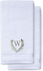 Decorative and Monogrammed Hand Towels for Bathroom Kitchen Makeup | Personalized Gift for Wedding-Bridal | Roman Font Custom Luxury Turkish Towel | Spa Collection, Oversized, 16 X 30 Inch, Set of 2