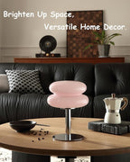 Mushroom Lamp for Bedroom,Mid Century Modern Lamp for Nightstand, Dimmable Retro Egg Tart Bedside Small Lamps,Unique Home Mushroom Decor Aesthetic Cute Table Lamps for Living Room (Pink)