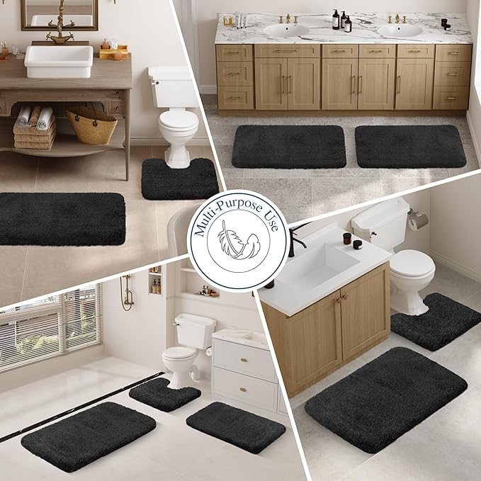 Walensee Large Bathroom Rug (24 x 72, Black) Extra Soft and Absorbent Shaggy Bath Mat Machine Washable Microfiber Non Slip Luxury Floor Mat